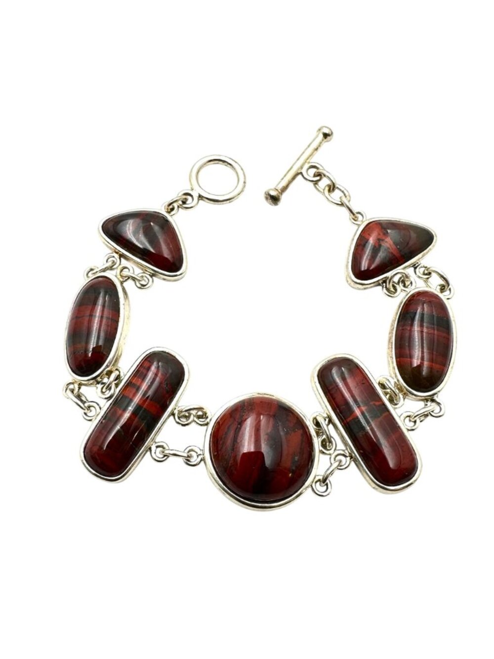 Whitney Kelly Sterling Silver Red Jasper Toggle  Bracelet 35 Grams 7.5 Inch - Picture 5 of 8